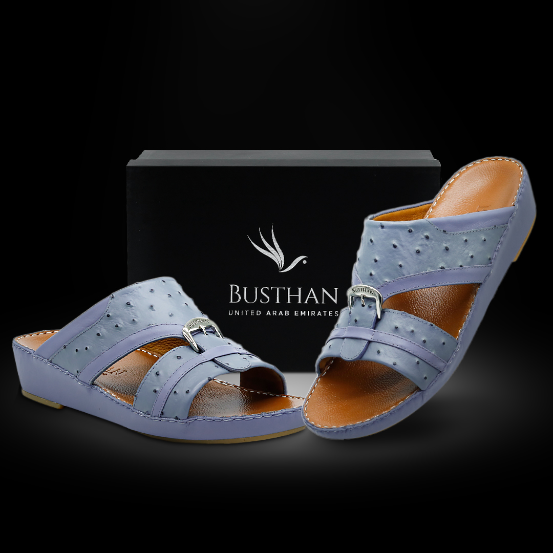 Busthan-01-[H6]-OSTRICH-Pattern-Light-Blue-Tan-Gents-Sandal-40